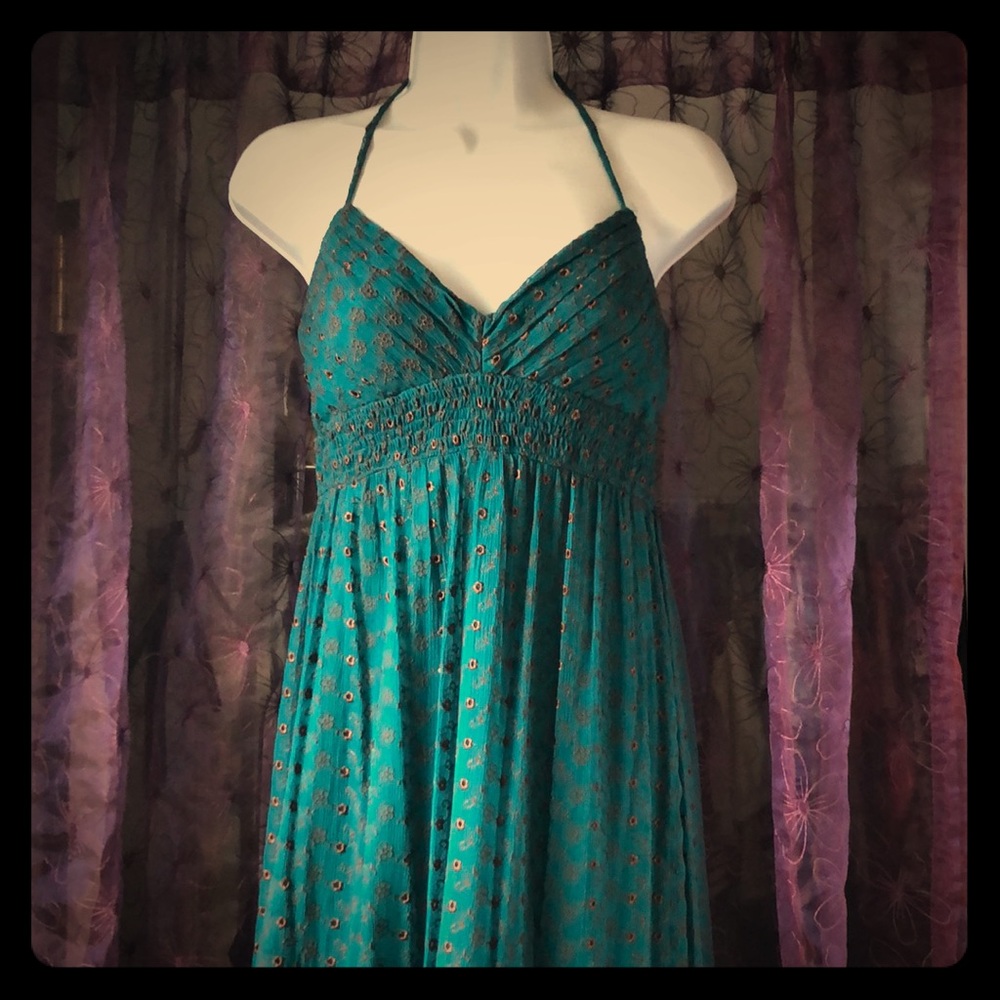 Sue Wong silk embroidered halter gown